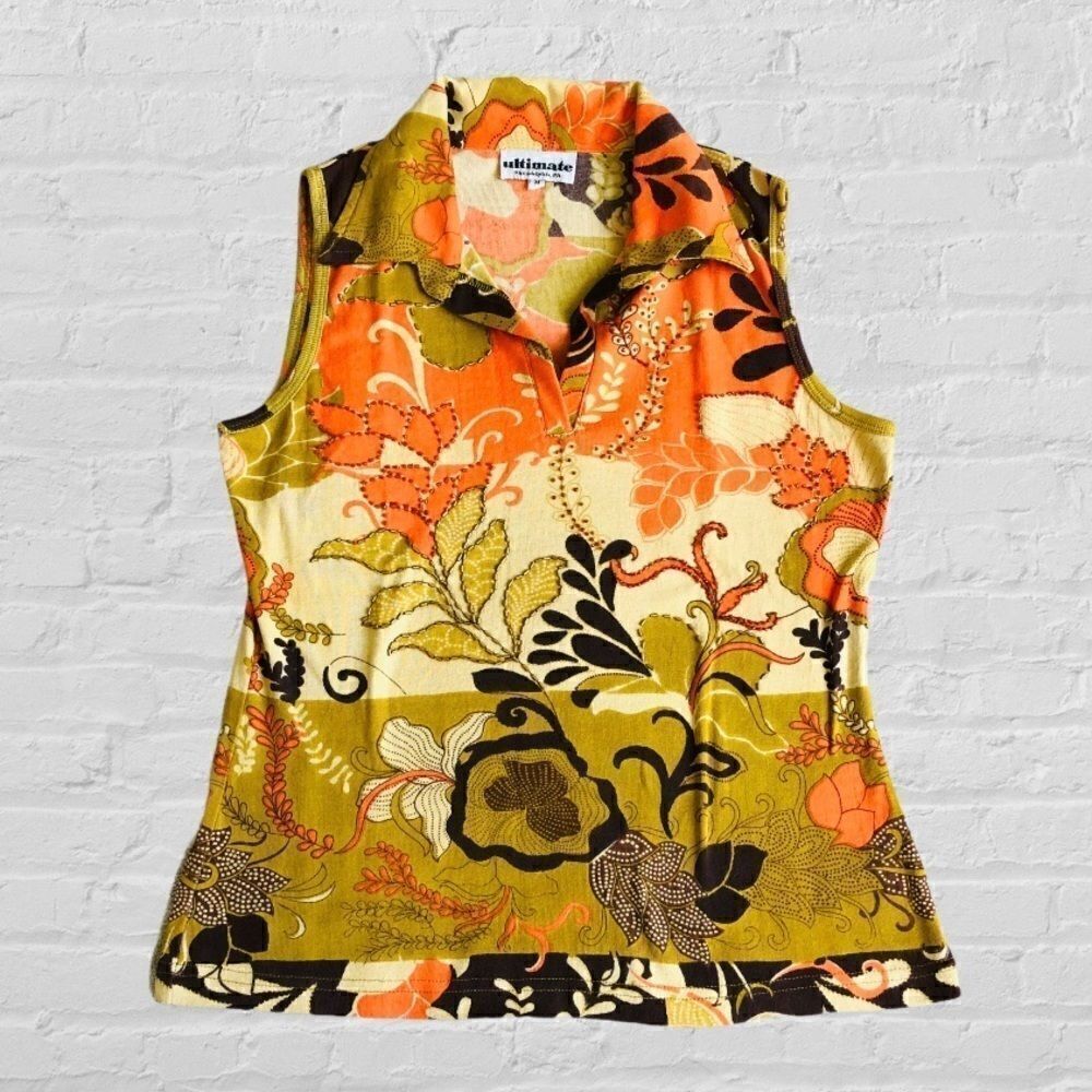 Ultimate Sleeveless Collared 70’s pattern Top